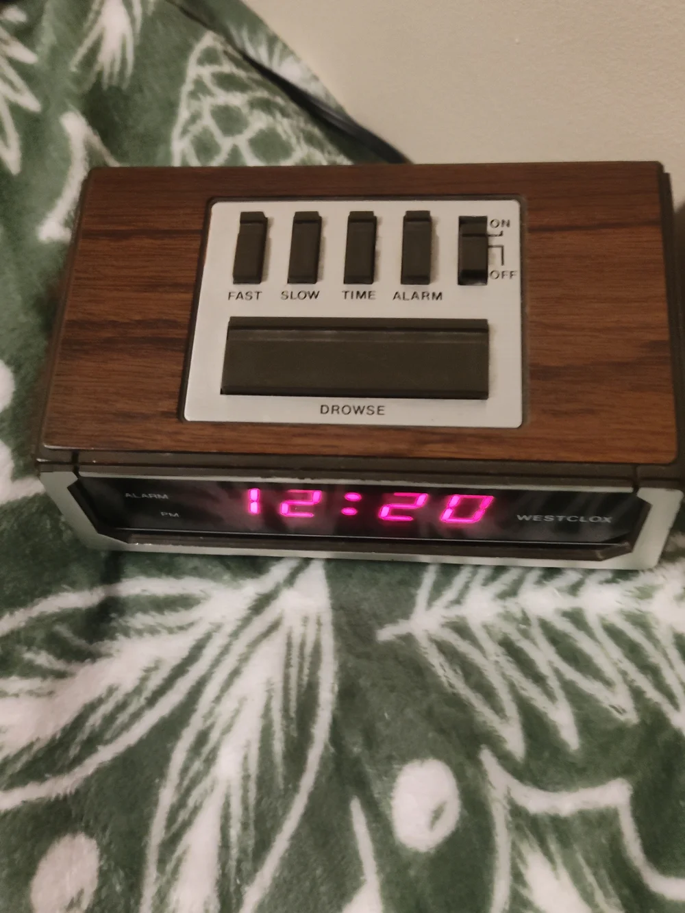 Westclox Vintage Digital Alarm Clock - Woodgrain & White with Red LED
